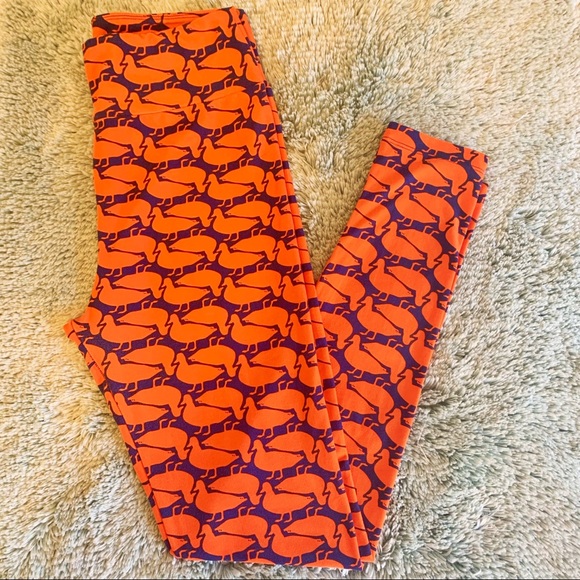 Women’s LuLaRoe Blue and Orange Duck Leggings OS - Picture 1 of 6